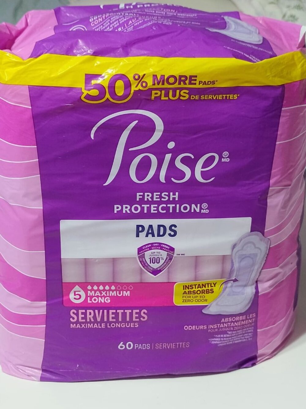 Poise Fresh Protection 5 Maximum Long Incontinence Pads 60ct New